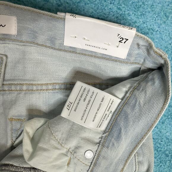 KanCan Womens 7/27 90s Flare Light Blue Jeans Wide Leg Distressed Denim - Picture 13 of 16